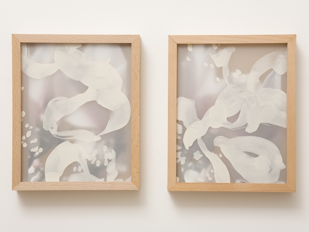 Mitsuko Hoshino: spring (magnolia), Chinesischer Lack auf Polyesterfilm und inkjet Druck, je 23 x 19 cm, 2009