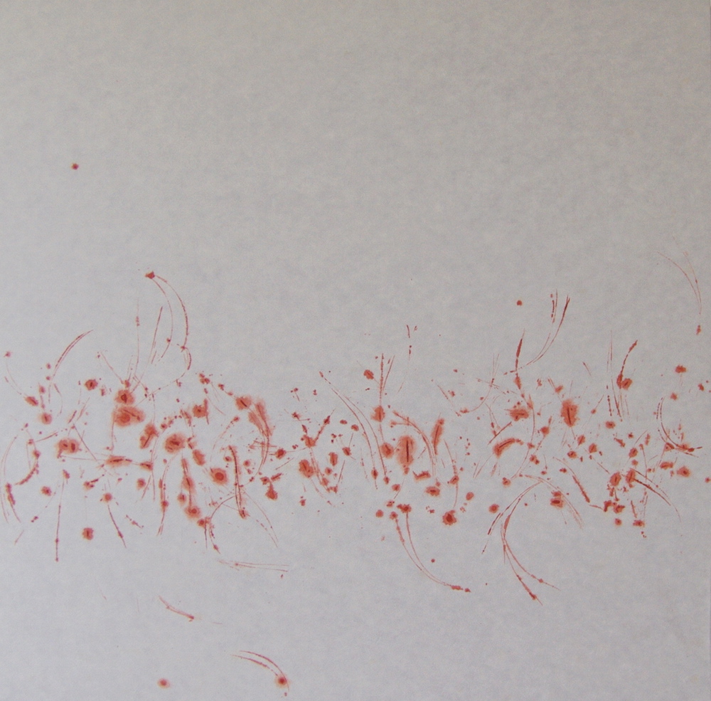 Mitsuko Hoshino: needle trace, Mineralpigmente und Acrylbindmittel auf Japanpapier,90 x 91 cm, 2017