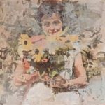 Lena Reuter - E mit Sonnenblumen (2022), Acryl auf Hartfaser, 80 x 80 cm