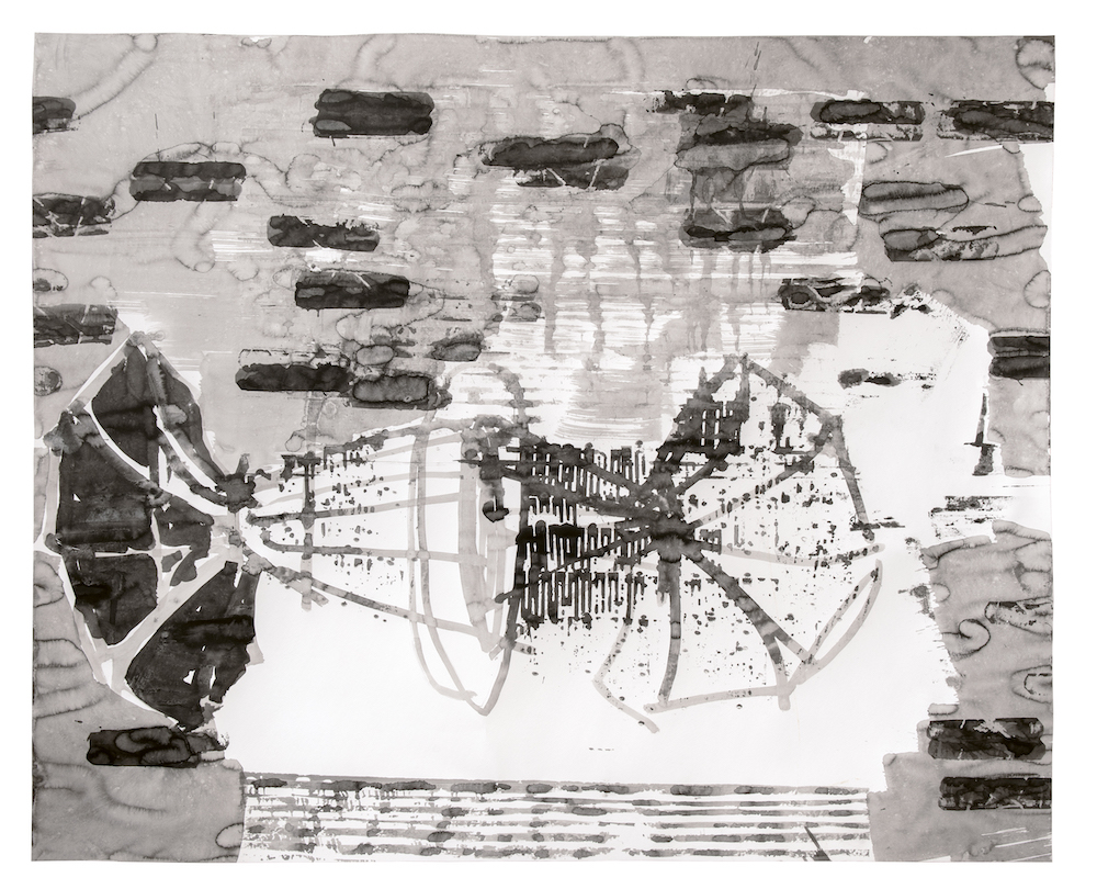 Harald Priem - Schiff des Ikarus II, 2022 Tusche auf Papier, circa 108 x 128 cm