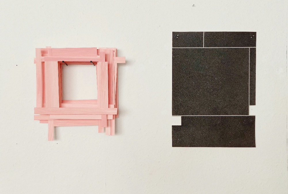 Doris Erbacher: square, Acryl/ Papier, 27 x 26 cm, 2024 und areal2, PVC, 34 x 25,5 cm, 2023